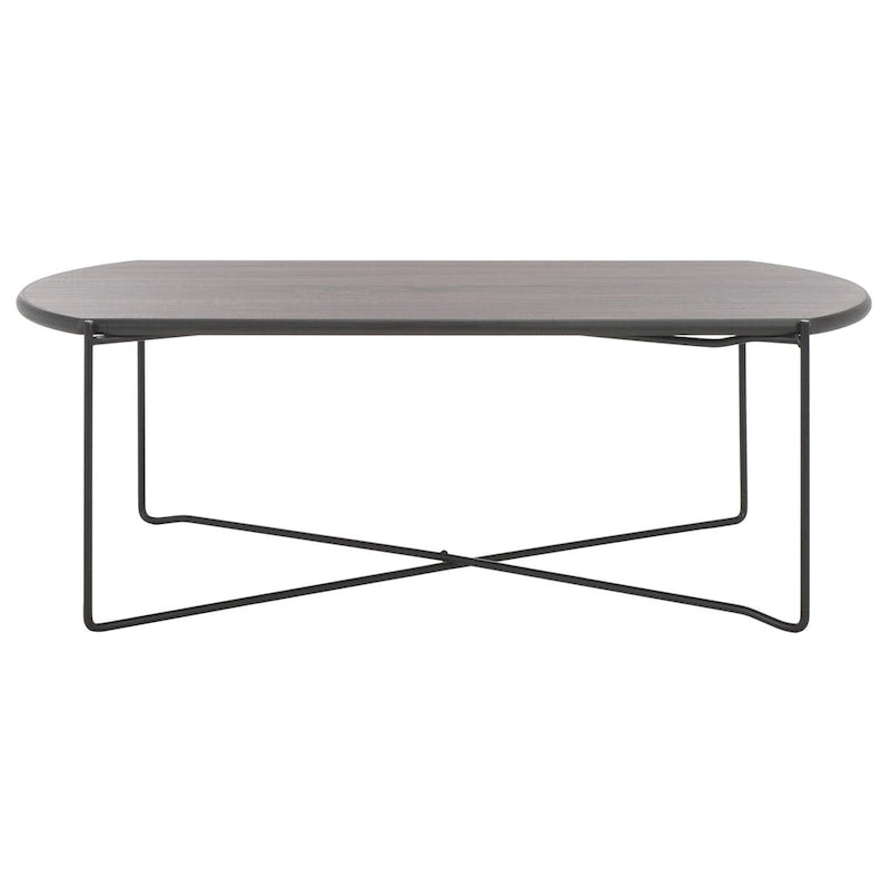 39.4" Rectangular Coffee Table - Curved Edges, Black Metal Base, Minimalist Style, 39.4"W x 20.5"D x 13.8"H