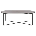 39.4" Rectangular Coffee Table - Curved Edges, Black Metal Base, Minimalist Style, 39.4"W x 20.5"D x 13.8"H