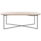 39.4" Rectangular Coffee Table - Curved Edges, Black Metal Base, Minimalist Style, 39.4"W x 20.5"D x 13.8"H