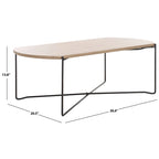 39.4" Rectangular Coffee Table - Curved Edges, Black Metal Base, Minimalist Style, 39.4"W x 20.5"D x 13.8"H