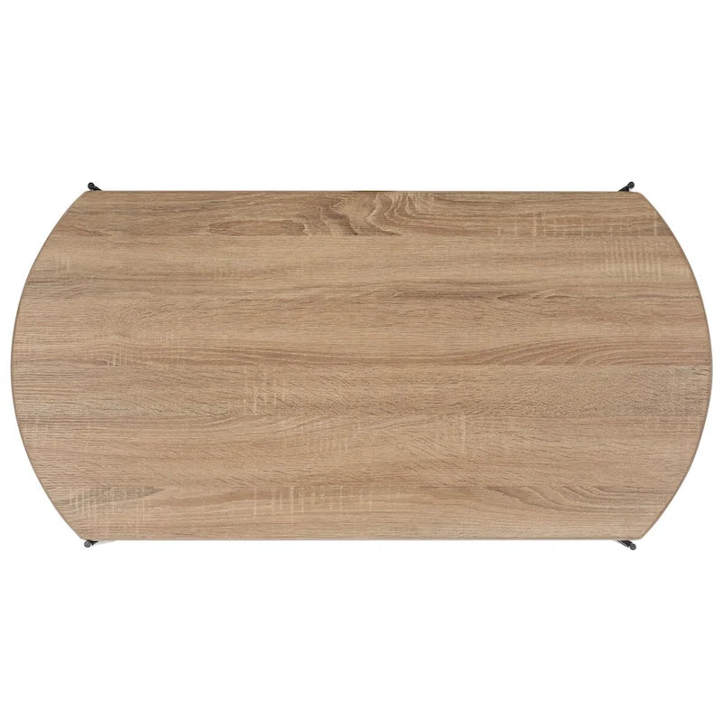 39.4" Rectangular Coffee Table - Curved Edges, Black Metal Base, Minimalist Style, 39.4"W x 20.5"D x 13.8"H