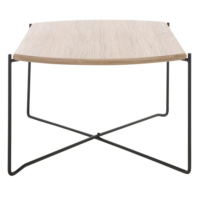 39.4" Rectangular Coffee Table - Curved Edges, Black Metal Base, Minimalist Style, 39.4"W x 20.5"D x 13.8"H