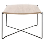 39.4" Rectangular Coffee Table - Curved Edges, Black Metal Base, Minimalist Style, 39.4"W x 20.5"D x 13.8"H