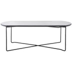 39.4" Rectangular Coffee Table - Curved Edges, Black Metal Base, Minimalist Style, 39.4"W x 20.5"D x 13.8"H