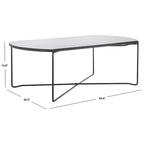 39.4" Rectangular Coffee Table - Curved Edges, Black Metal Base, Minimalist Style, 39.4"W x 20.5"D x 13.8"H