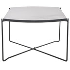 39.4" Rectangular Coffee Table - Curved Edges, Black Metal Base, Minimalist Style, 39.4"W x 20.5"D x 13.8"H