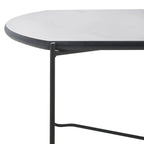39.4" Rectangular Coffee Table - Curved Edges, Black Metal Base, Minimalist Style, 39.4"W x 20.5"D x 13.8"H