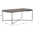 39.4" Rectangular Coffee Table - Curved Edges, Black Metal Base, Minimalist Style, 39.4"W x 20.5"D x 13.8"H