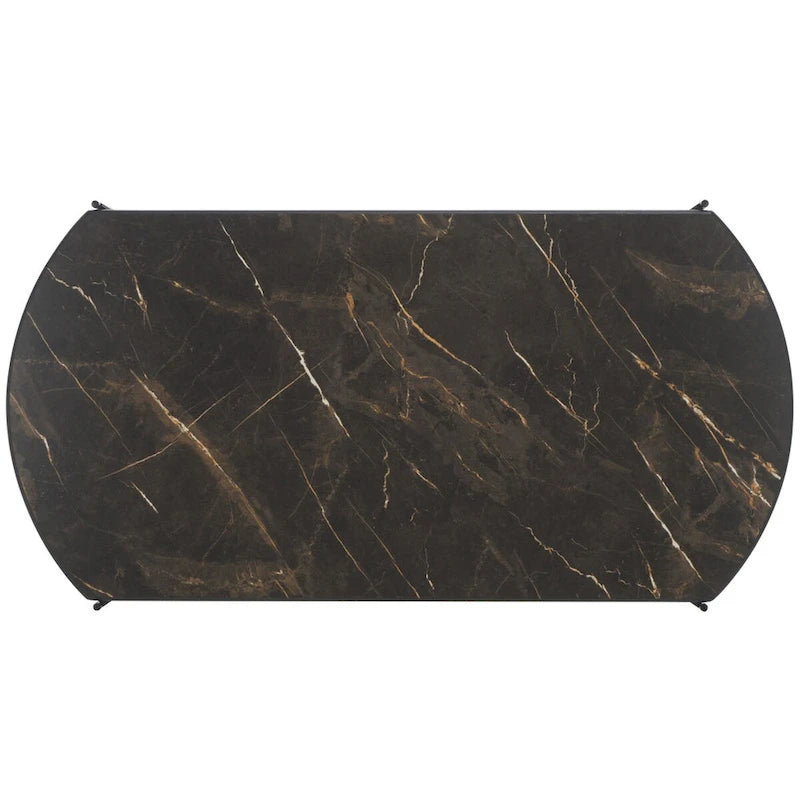 39.4" Rectangular Coffee Table - Curved Edges, Black Metal Base, Minimalist Style, 39.4"W x 20.5"D x 13.8"H