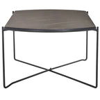 39.4" Rectangular Coffee Table - Curved Edges, Black Metal Base, Minimalist Style, 39.4"W x 20.5"D x 13.8"H