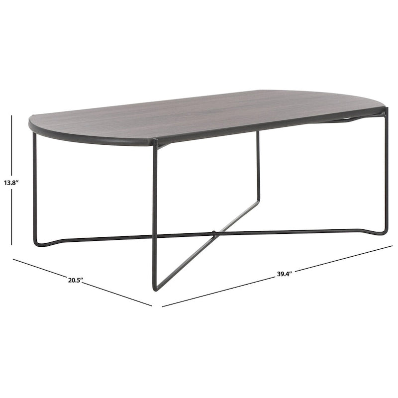 39.4" Rectangular Coffee Table - Curved Edges, Black Metal Base, Minimalist Style, 39.4"W x 20.5"D x 13.8"H
