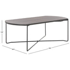 39.4" Rectangular Coffee Table - Curved Edges, Black Metal Base, Minimalist Style, 39.4"W x 20.5"D x 13.8"H