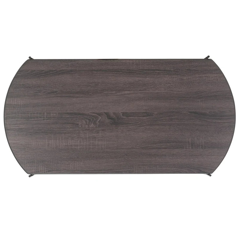 39.4" Rectangular Coffee Table - Curved Edges, Black Metal Base, Minimalist Style, 39.4"W x 20.5"D x 13.8"H