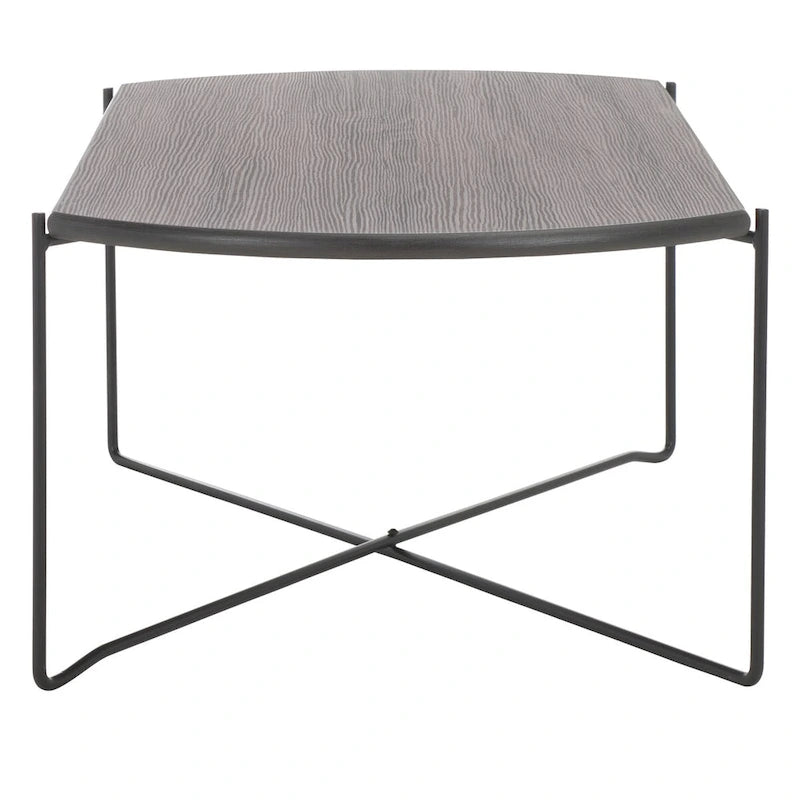 39.4" Rectangular Coffee Table - Curved Edges, Black Metal Base, Minimalist Style, 39.4"W x 20.5"D x 13.8"H