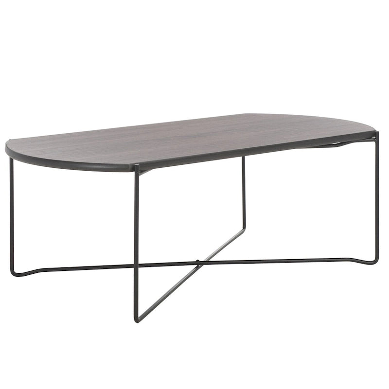 39.4" Rectangular Coffee Table - Curved Edges, Black Metal Base, Minimalist Style, 39.4"W x 20.5"D x 13.8"H