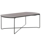 39.4" Rectangular Coffee Table - Curved Edges, Black Metal Base, Minimalist Style, 39.4"W x 20.5"D x 13.8"H