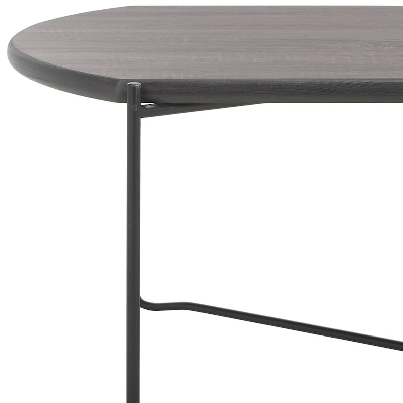 39.4" Rectangular Coffee Table - Curved Edges, Black Metal Base, Minimalist Style, 39.4"W x 20.5"D x 13.8"H