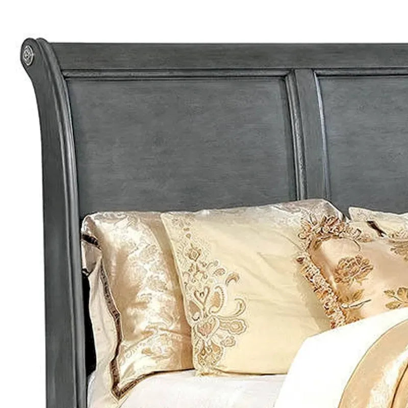 California King Wooden Bed with Storage Drawers - Gray, Sleigh Headboard, Transitional Style