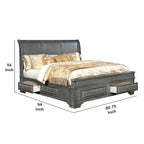 California King Wooden Bed with Storage Drawers - Gray, Sleigh Headboard, Transitional Style