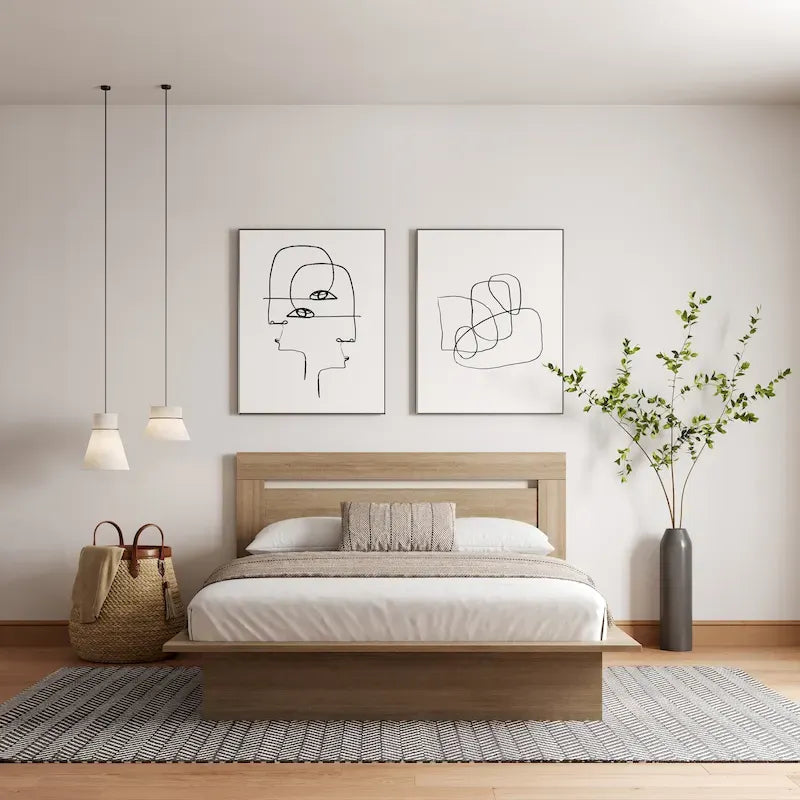 Modern Platform Bed with Headboard - Engineered Wood, Extra-Wide Bedsides, No Box Spring Needed, Minimalist Design