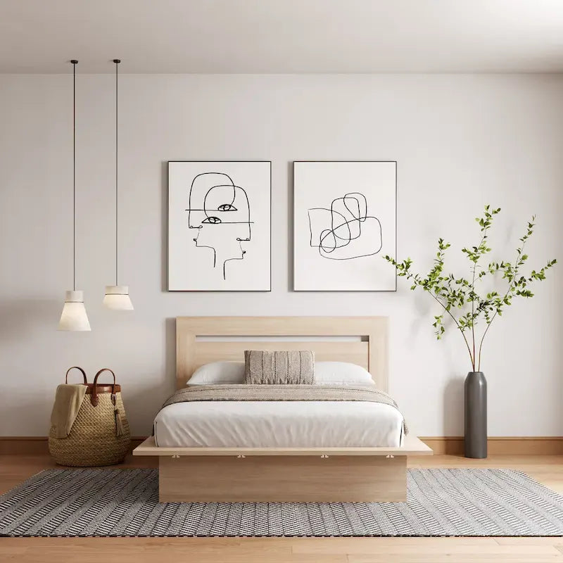 Modern Platform Bed with Headboard - Engineered Wood, Extra-Wide Bedsides, No Box Spring Needed, Minimalist Design