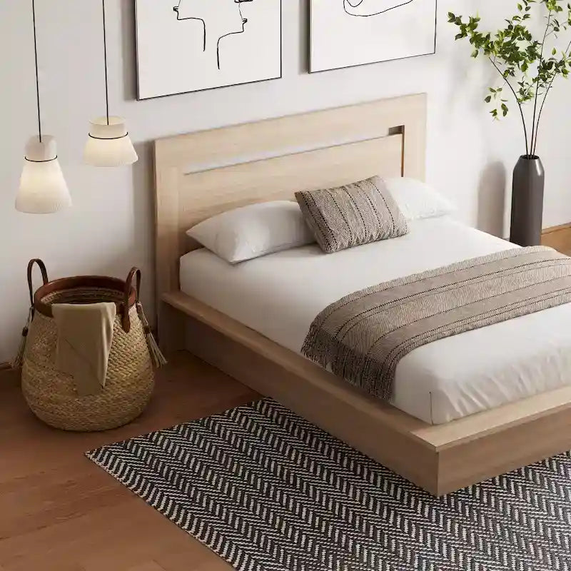 Modern Platform Bed with Headboard - Engineered Wood, Extra-Wide Bedsides, No Box Spring Needed, Minimalist Design