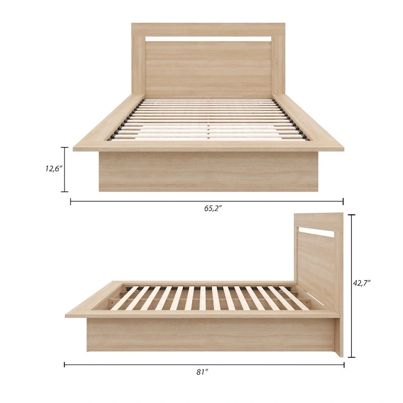 Modern Platform Bed with Headboard - Engineered Wood, Extra-Wide Bedsides, No Box Spring Needed, Minimalist Design