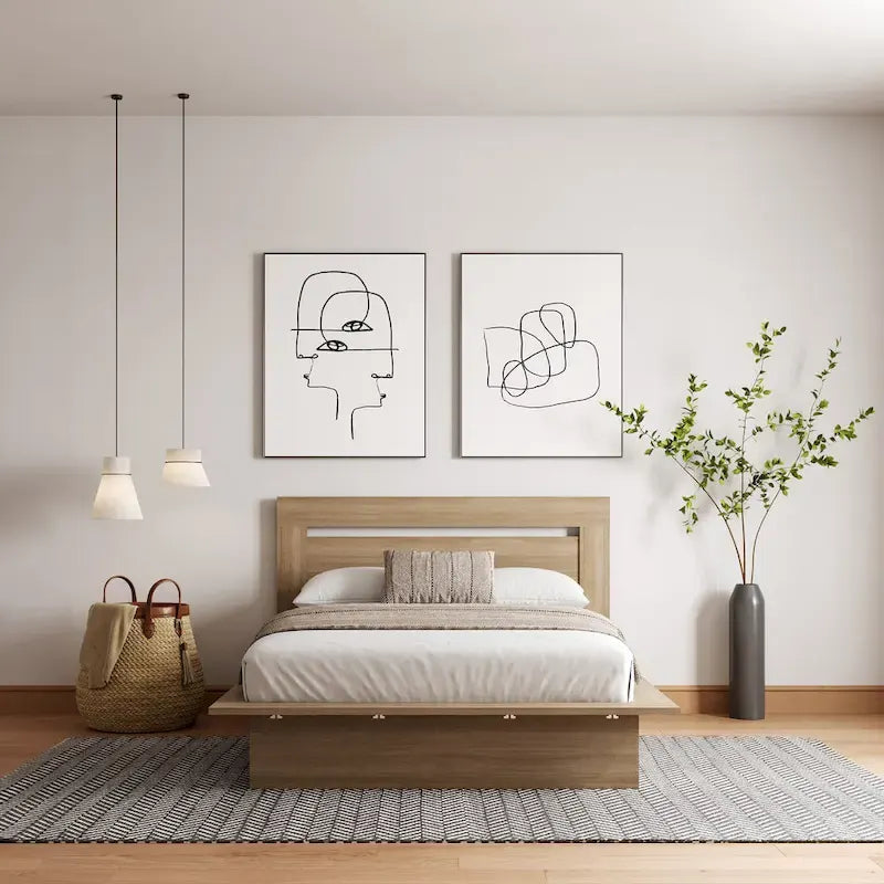 Modern Platform Bed with Headboard - Engineered Wood, Extra-Wide Bedsides, No Box Spring Needed, Minimalist Design