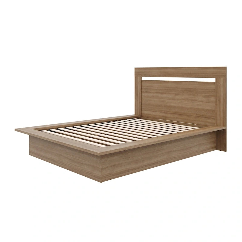 Modern Platform Bed with Headboard - Engineered Wood, Extra-Wide Bedsides, No Box Spring Needed, Minimalist Design