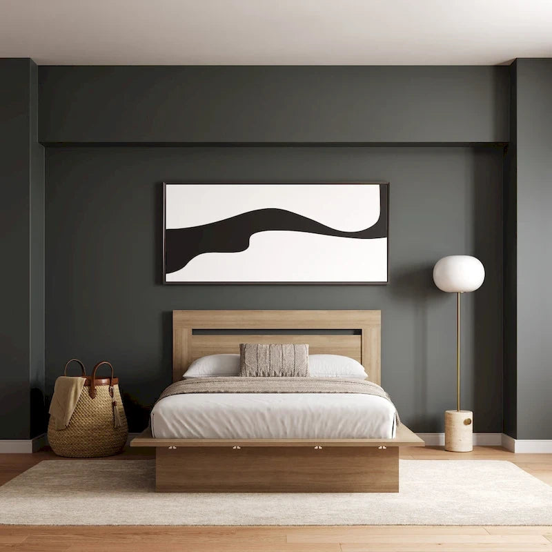 Modern Platform Bed with Headboard - Engineered Wood, Extra-Wide Bedsides, No Box Spring Needed, Minimalist Design
