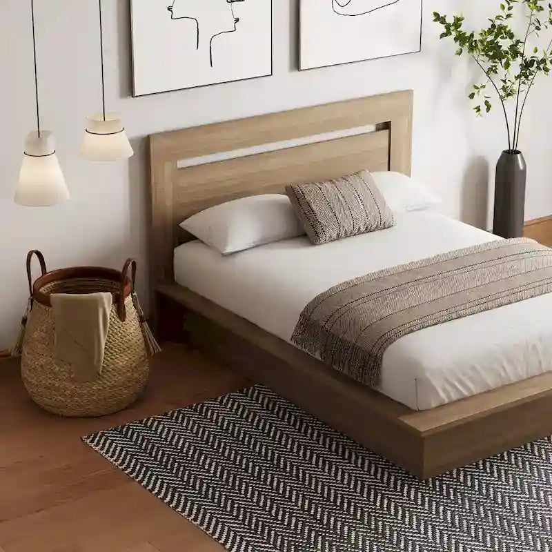 Modern Platform Bed with Headboard - Engineered Wood, Extra-Wide Bedsides, No Box Spring Needed, Minimalist Design