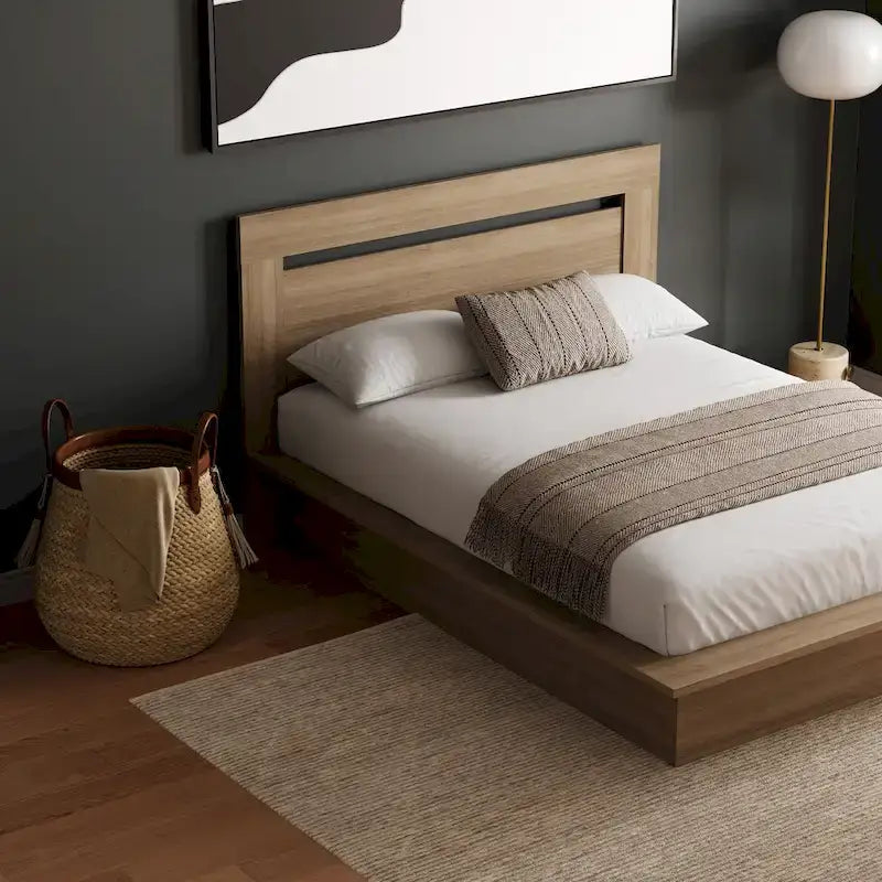 Modern Platform Bed with Headboard - Engineered Wood, Extra-Wide Bedsides, No Box Spring Needed, Minimalist Design
