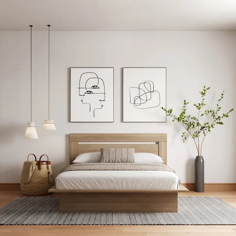 Modern Platform Bed with Headboard - Engineered Wood, Extra-Wide Bedsides, No Box Spring Needed, Minimalist Design