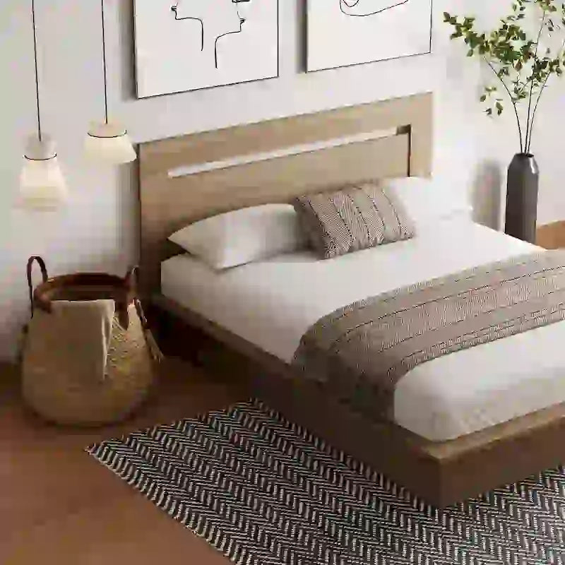 Modern Platform Bed with Headboard - Engineered Wood, Extra-Wide Bedsides, No Box Spring Needed, Minimalist Design