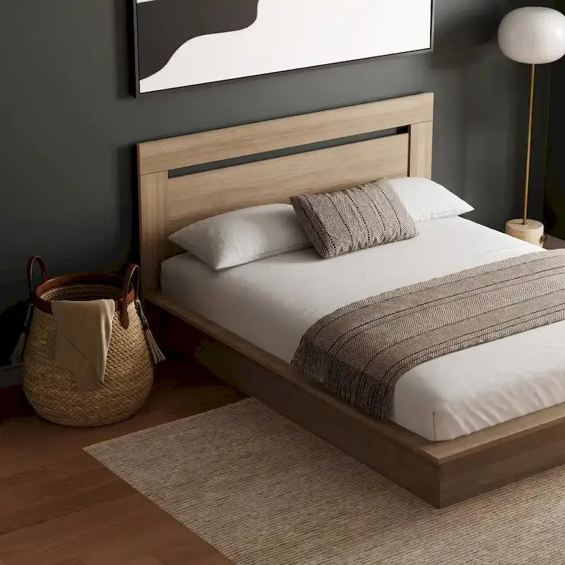 Modern Platform Bed with Headboard - Engineered Wood, Extra-Wide Bedsides, No Box Spring Needed, Minimalist Design