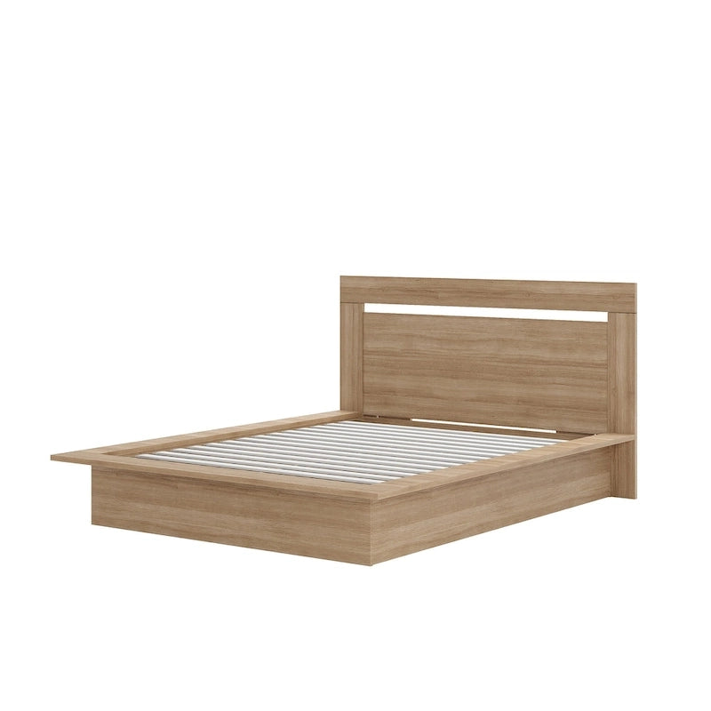Modern Platform Bed with Headboard - Engineered Wood, Extra-Wide Bedsides, No Box Spring Needed, Minimalist Design
