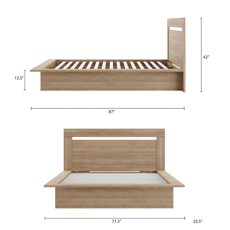Modern Platform Bed with Headboard - Engineered Wood, Extra-Wide Bedsides, No Box Spring Needed, Minimalist Design