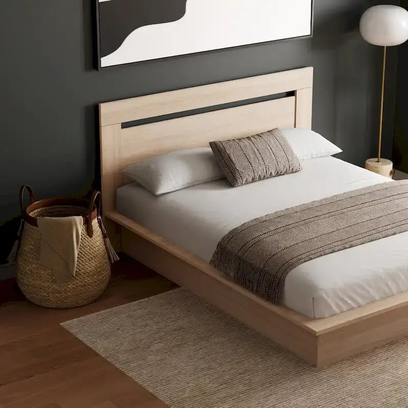 Modern Platform Bed with Headboard - Engineered Wood, Extra-Wide Bedsides, No Box Spring Needed, Minimalist Design