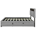 Queen Upholstered Platform Bed with Twin Trundle, Storage Headboard, USB Ports & 2 Drawers - Linen Fabric, 500lbs