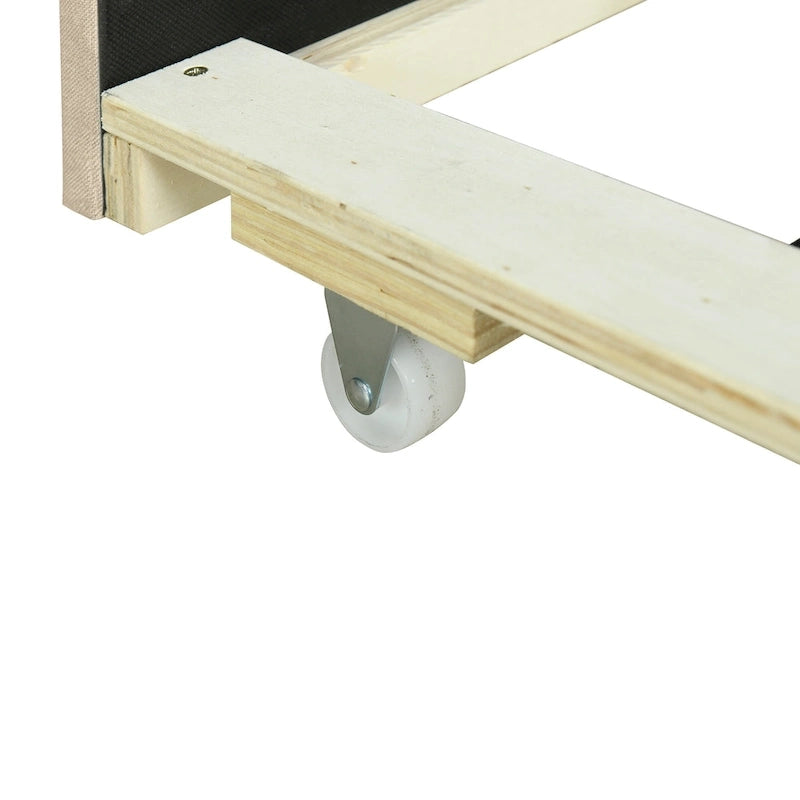 Queen Upholstered Platform Bed with Twin Trundle, Storage Headboard, USB Ports & 2 Drawers - Linen Fabric, 500lbs