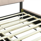 Queen Upholstered Platform Bed with Twin Trundle, Storage Headboard, USB Ports & 2 Drawers - Linen Fabric, 500lbs