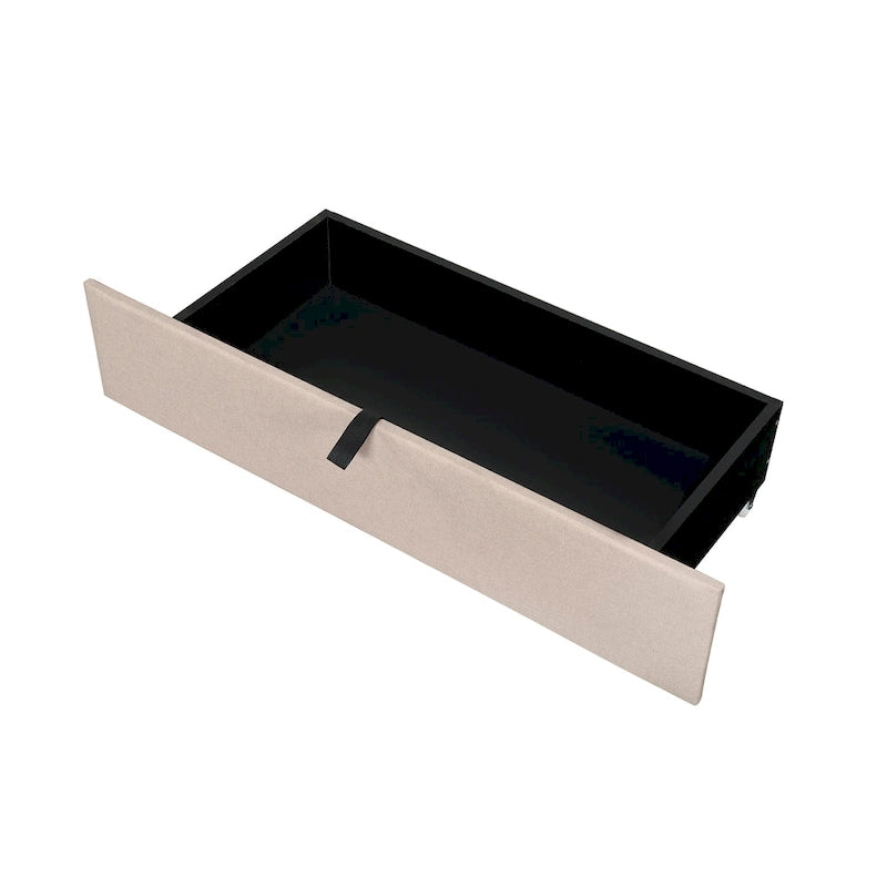 Queen Upholstered Platform Bed with Twin Trundle, Storage Headboard, USB Ports & 2 Drawers - Linen Fabric, 500lbs