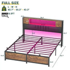 Full/Queen/King Platform Bed with Charging Station, LED Lights & Storage Headboard - Metal/MDF, 1200lbs Capacity