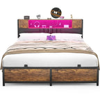 Full/Queen/King Platform Bed with Charging Station, LED Lights & Storage Headboard - Metal/MDF, 1200lbs Capacity