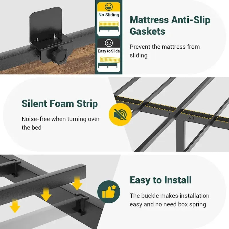 Full/Queen/King Platform Bed with Charging Station, LED Lights & Storage Headboard - Metal/MDF, 1200lbs Capacity