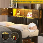 Full/Queen/King Platform Bed with Charging Station, LED Lights & Storage Headboard - Metal/MDF, 1200lbs Capacity