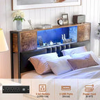 Full/Queen/King Platform Bed with Charging Station, LED Lights & Storage Headboard - Metal/MDF, 1200lbs Capacity