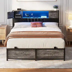 Full/Queen/King Platform Bed with Charging Station, LED Lights & Storage Headboard - Metal/MDF, 1200lbs Capacity