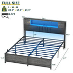 Full/Queen/King Platform Bed with Charging Station, LED Lights & Storage Headboard - Metal/MDF, 1200lbs Capacity