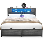 Full/Queen/King Platform Bed with Charging Station, LED Lights & Storage Headboard - Metal/MDF, 1200lbs Capacity
